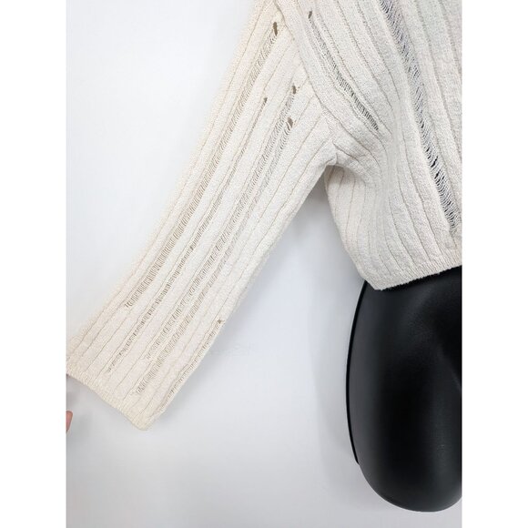 Zara Distressed Cropped Cardigan Women Size S Button Up Knit Ribbed Minimalist - Picture 6 of 9